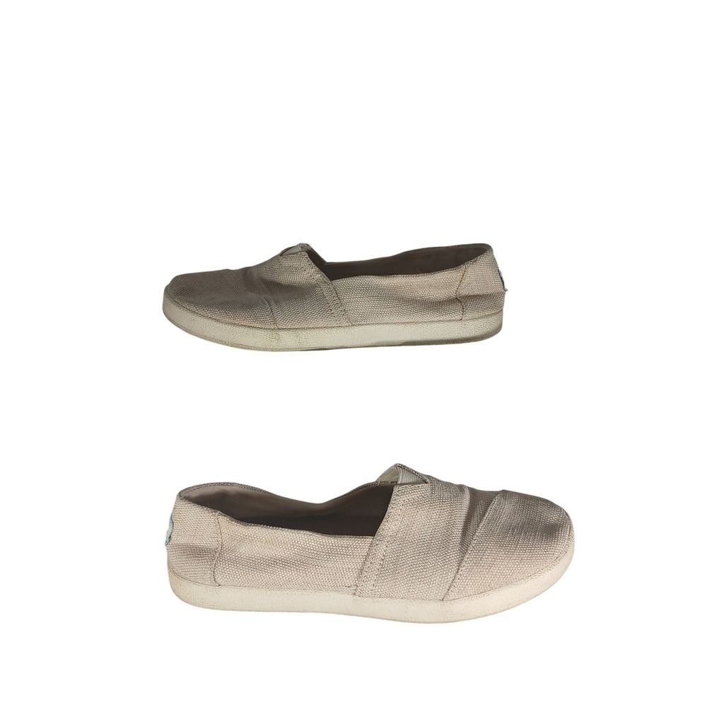 TOMS Alpargata Slip On Shoes 8.5 Beige Woven Canvas Casual Coastal Minimalist